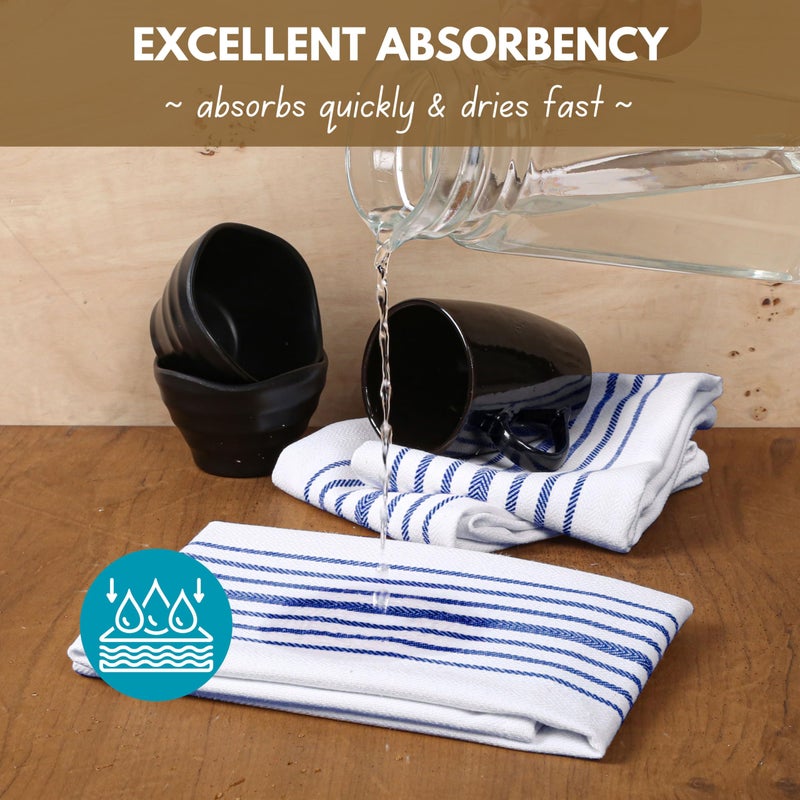 Native Fab Blue Kitchen Dish Towels 16"x26" Set of 12 Herringbone Weave - Scandia Stripe 100% Cotton Tea Towels, Dishcloths, Absorbent Reusable Hand Towels with Hanging Loop - Blue White - Image 3